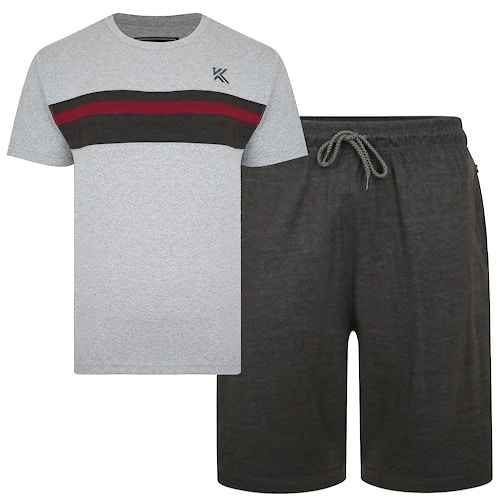 KAM Lounge Wear Shorts And Striped Tee Set Charcoal